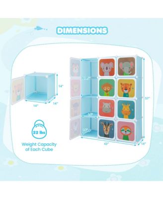 12-Cube Kids Wardrobe Baby Dresser Bedroom Armoire Clothes Hanging Closet with Door