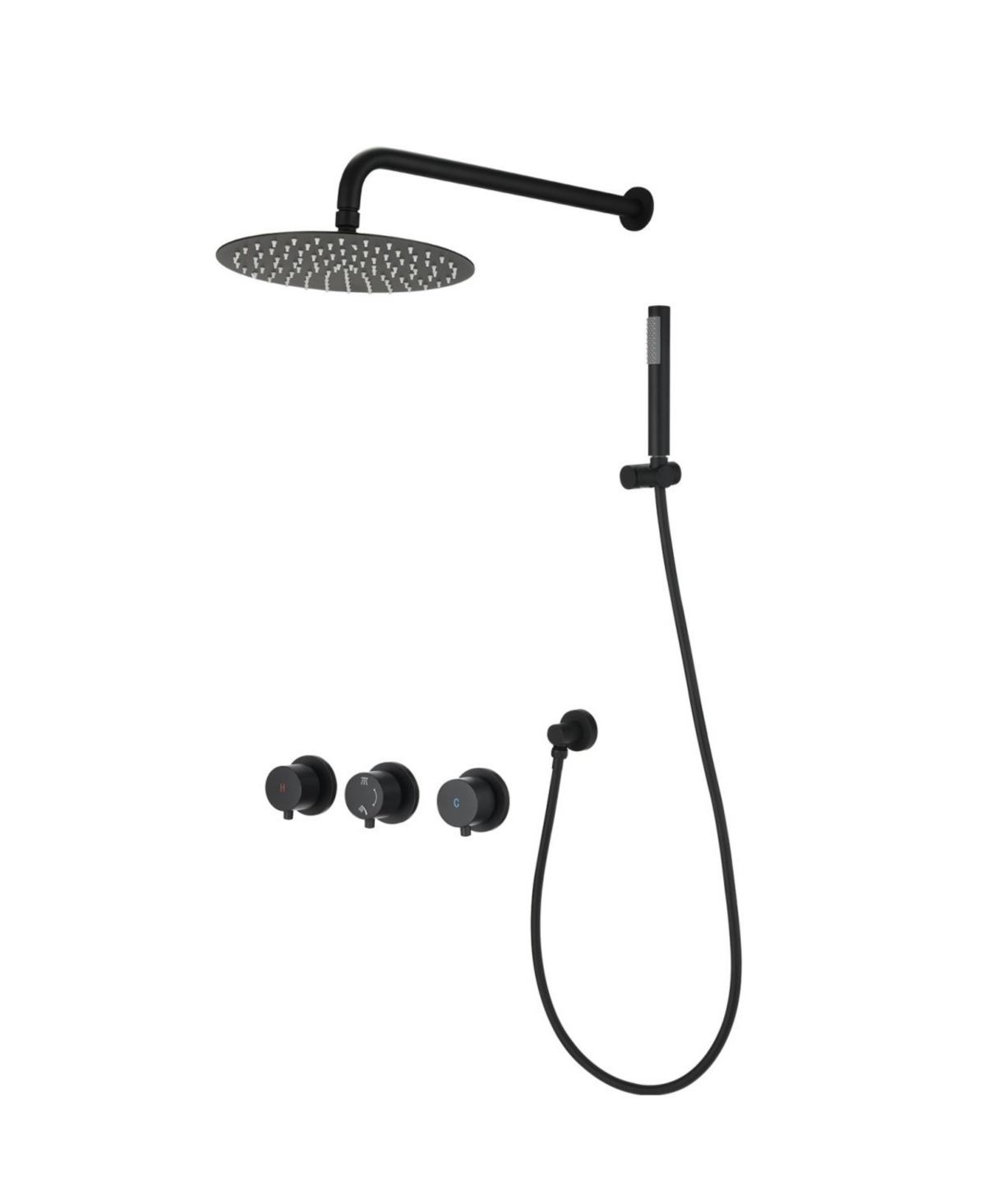 Contemporary Matte Black Wall Mounted Bathroom Shower Set - Black