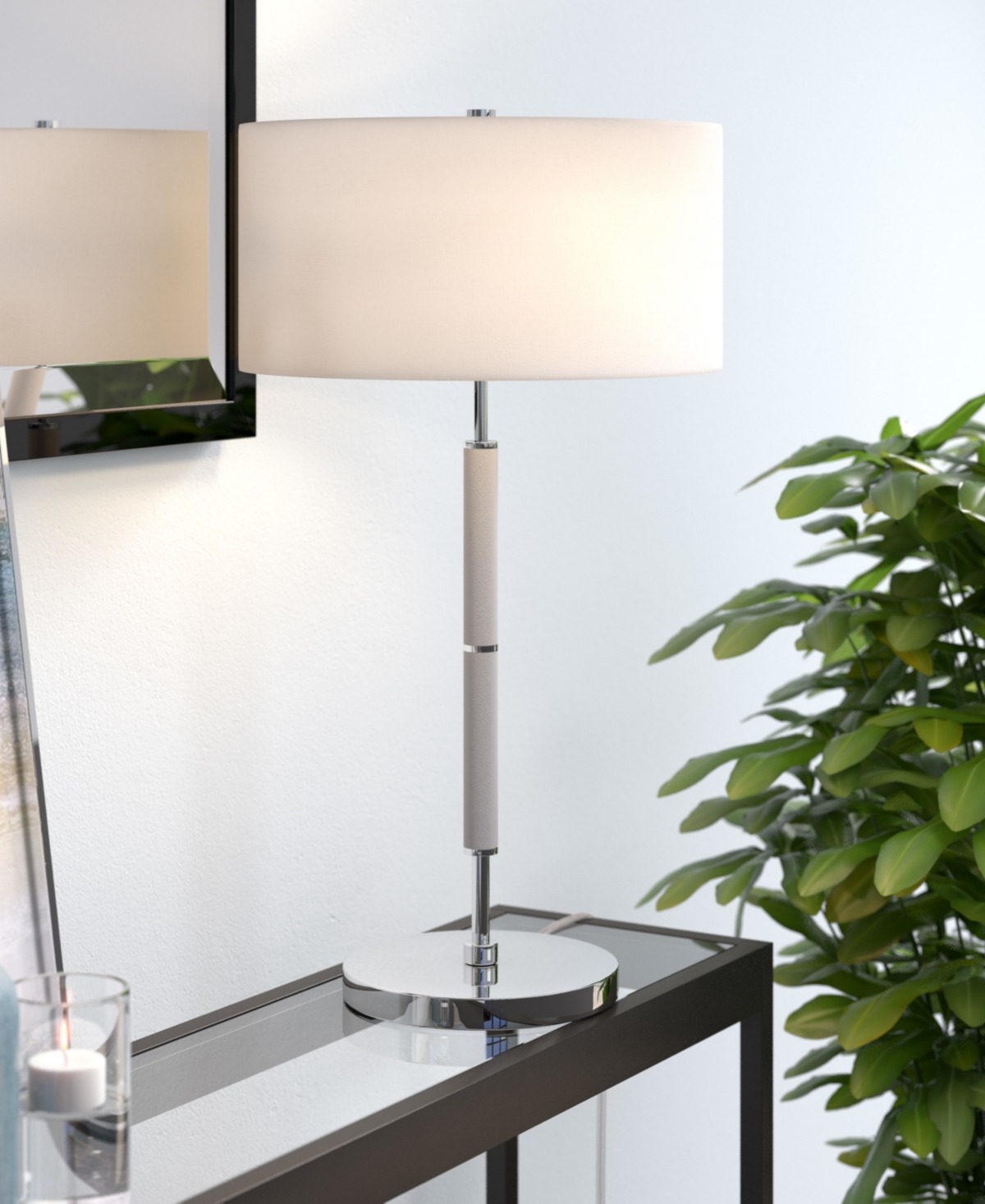 Hudson & Canal Simone 25" Tall 2-light Table Lamp With Fabric Shade In Cool Grey,nickel
