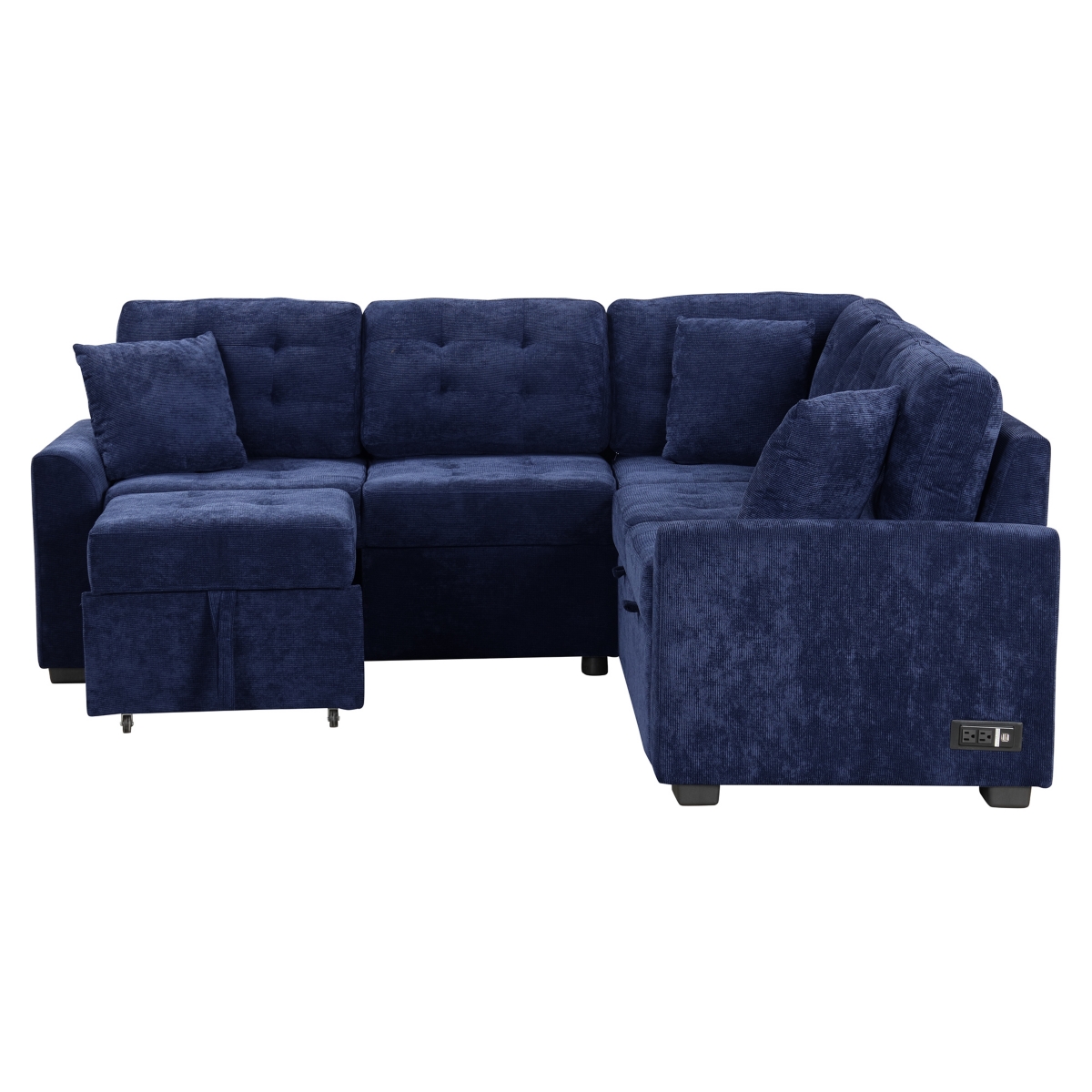 Simplie Fun 82.6" L-Shape Sofa Bed with Usb Ports and Wheels, Navy Blue