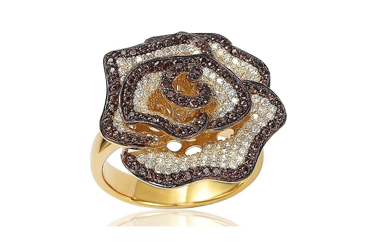 Suzy Levian Sterling Silver Cubic Zirconia Pave Flower Ring - Gold