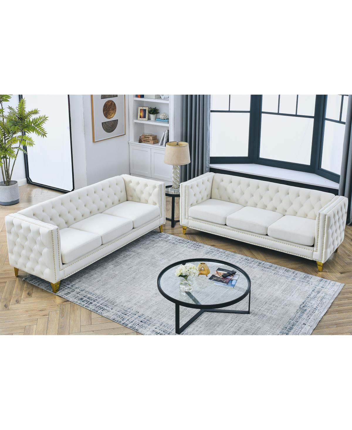 Streamdale FurnitureVelvet Sofa Set, Modern, 2 Pieces - Beige