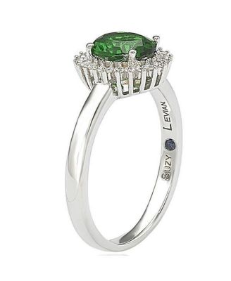Suzy Levian Sterling Silver Cubic Zirconia Green Oval Halo Ring
