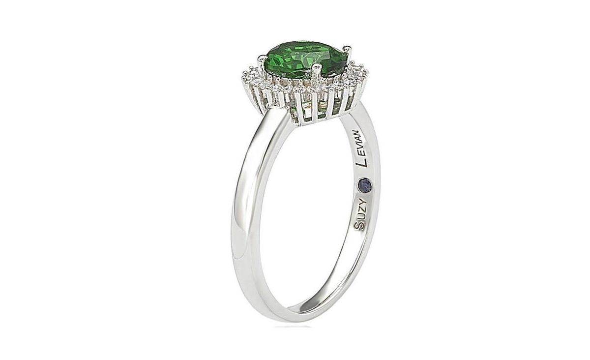 Suzy Levian New York Suzy Levian Sterling Silver Cubic ZirconiaOval Halo Ring - Green