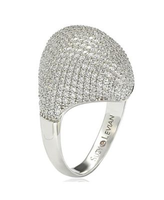 Suzy Levian Sterling Silver Cubic Zirconia Pave Diagonal Puff Ring