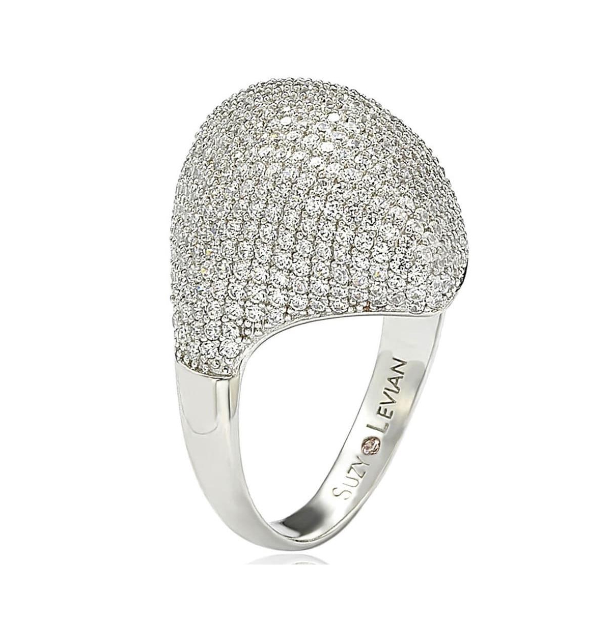 Suzy Levian New York Suzy Levian Sterling Silver Cubic Zirconia Pave Diagonal Puff Ring