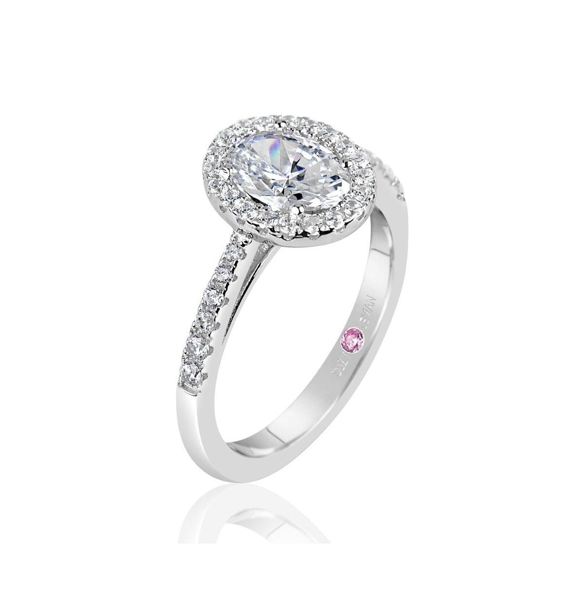 Suzy Levian New York Suzy Levian Sterling Silver Cubic Zirconia Oval Cut Halo Engagement Ring