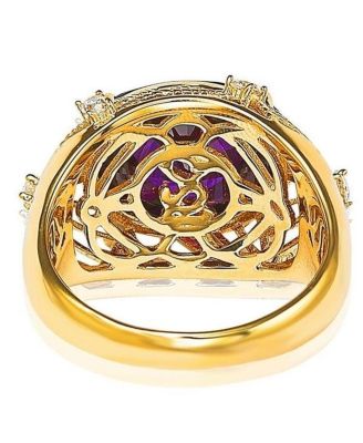 Suzy Levian Sterling Silver Cubic Zirconia Checkered-cut Oval Webbed Ring