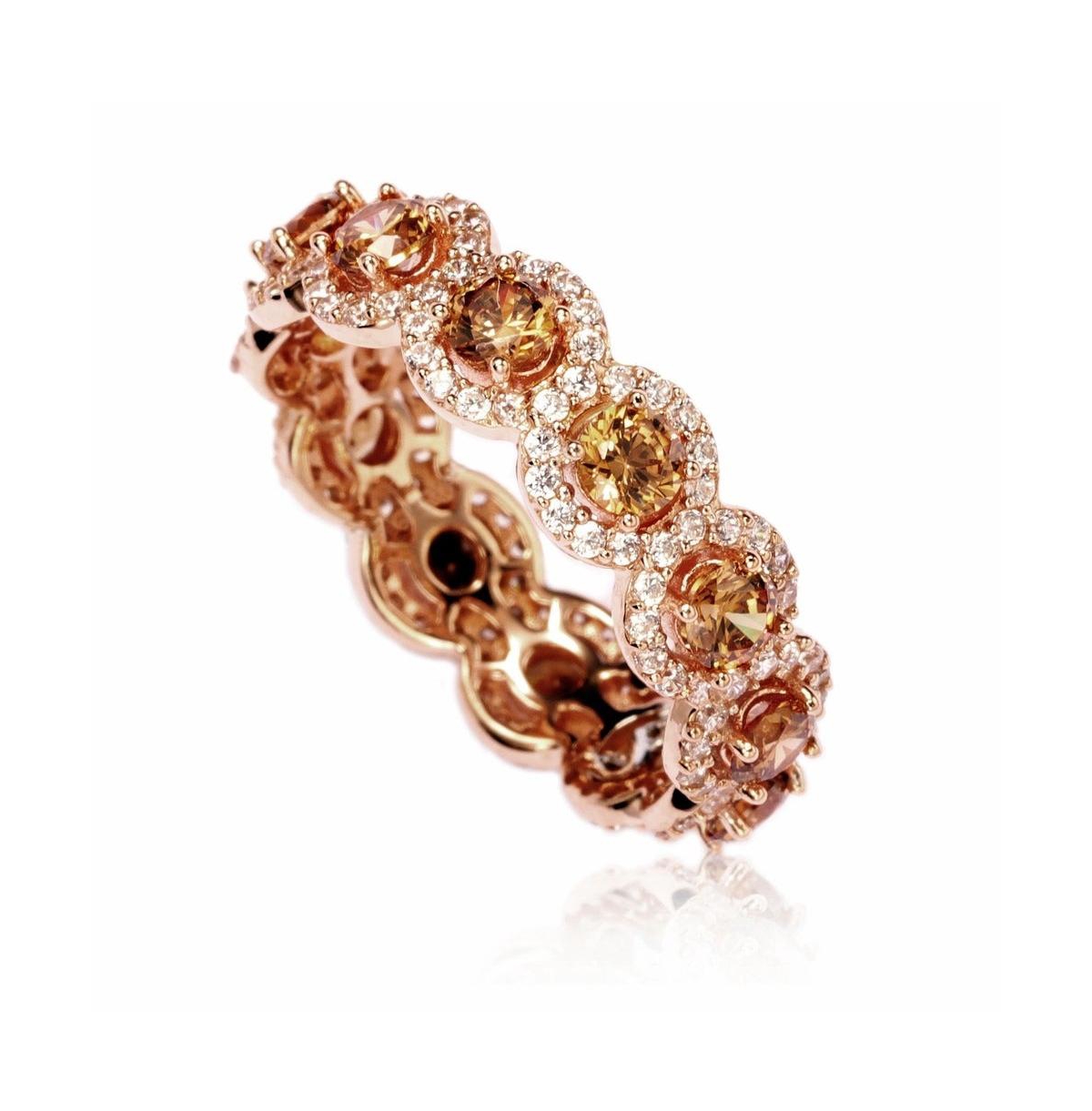 Suzy Levian Sterling Silver Cubic Zirconia Round Halo Eternity Band - Brown