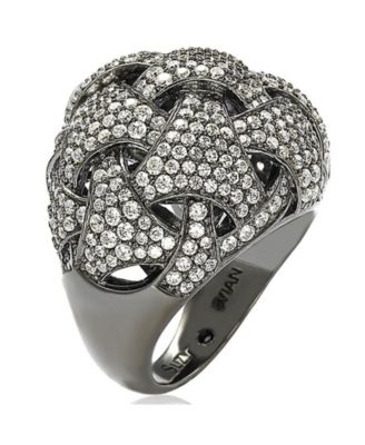 Suzy Levian Sterling Silver Cubic Zirconia Weaving Dome Ring