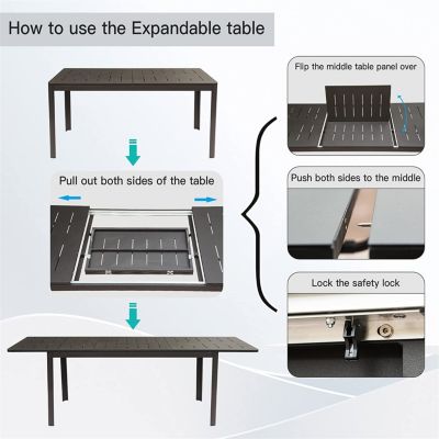 Outdoor Expandable Metal Table for 6-8 People