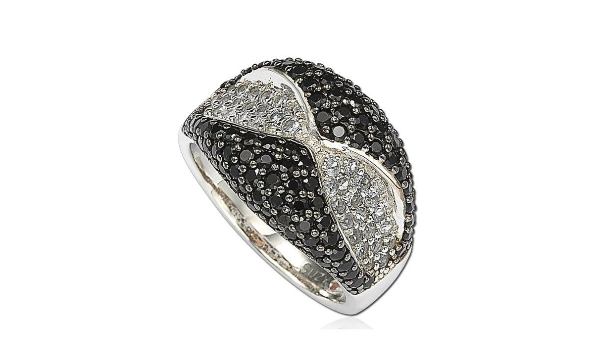 Suzy Levian Sterling Silver Cubic Zirconia Black and White Edge Ring - Black