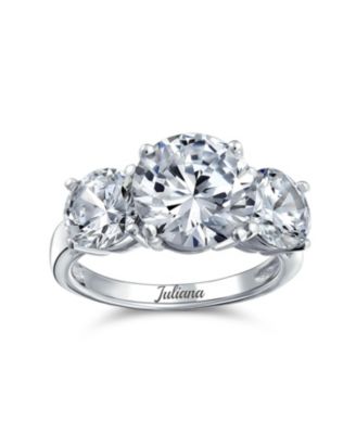 3CTW CZ Past Present Future Three Stone Promise Ring Round Solitaire Cut Cubic Zirconia .925 Sterling Silver