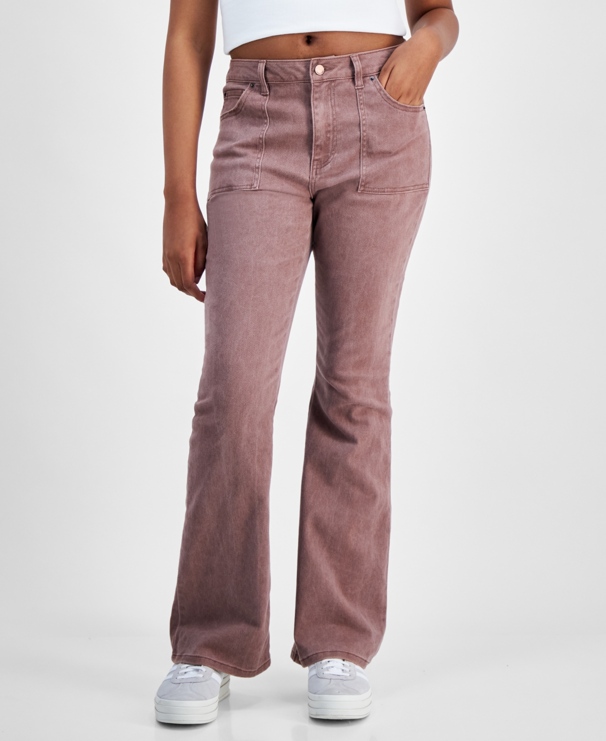 Juniors' Flare-Leg Utility Pocket Jeans - Washed Brown