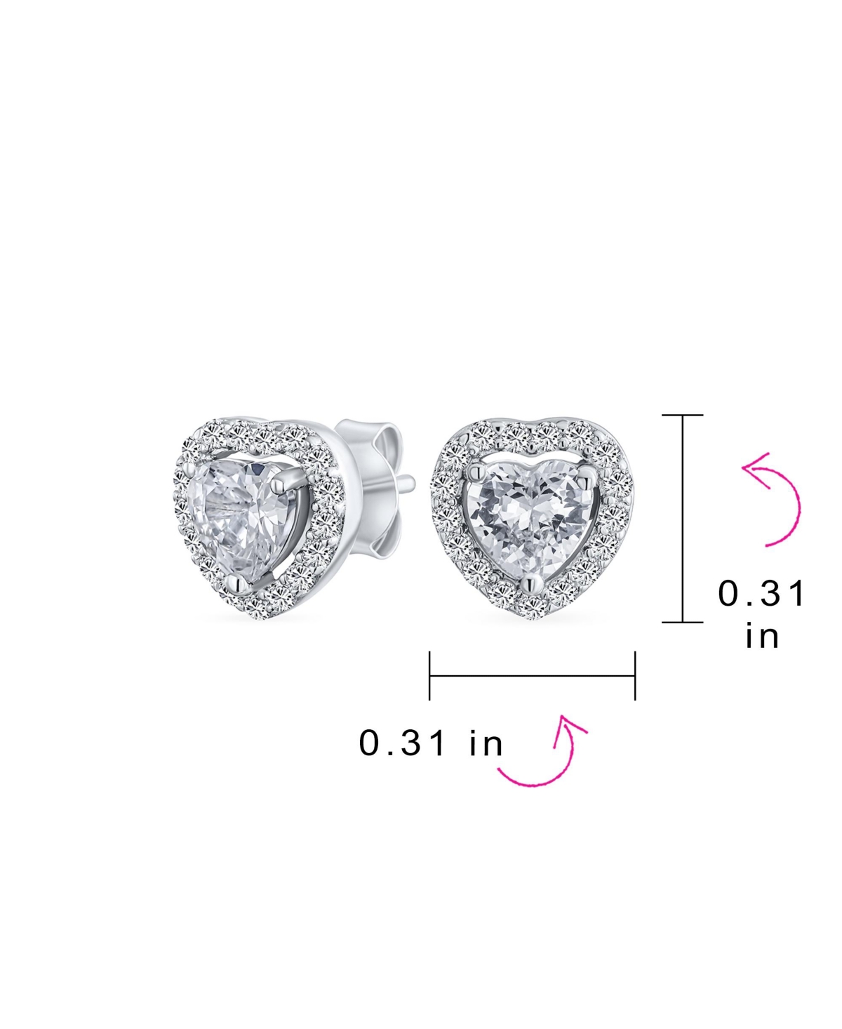 Bling Jewelry Cubic Zirconia Heart Shaped Stud Earrings Halo Bezel Set Cz For Women For Sterling Silver