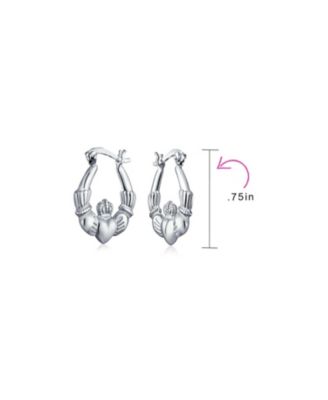 BFF Love Lightweight Heart Celtic Irish Friendship Claddagh Hoop Earrings Sterling Silver .75 Inch Diameter