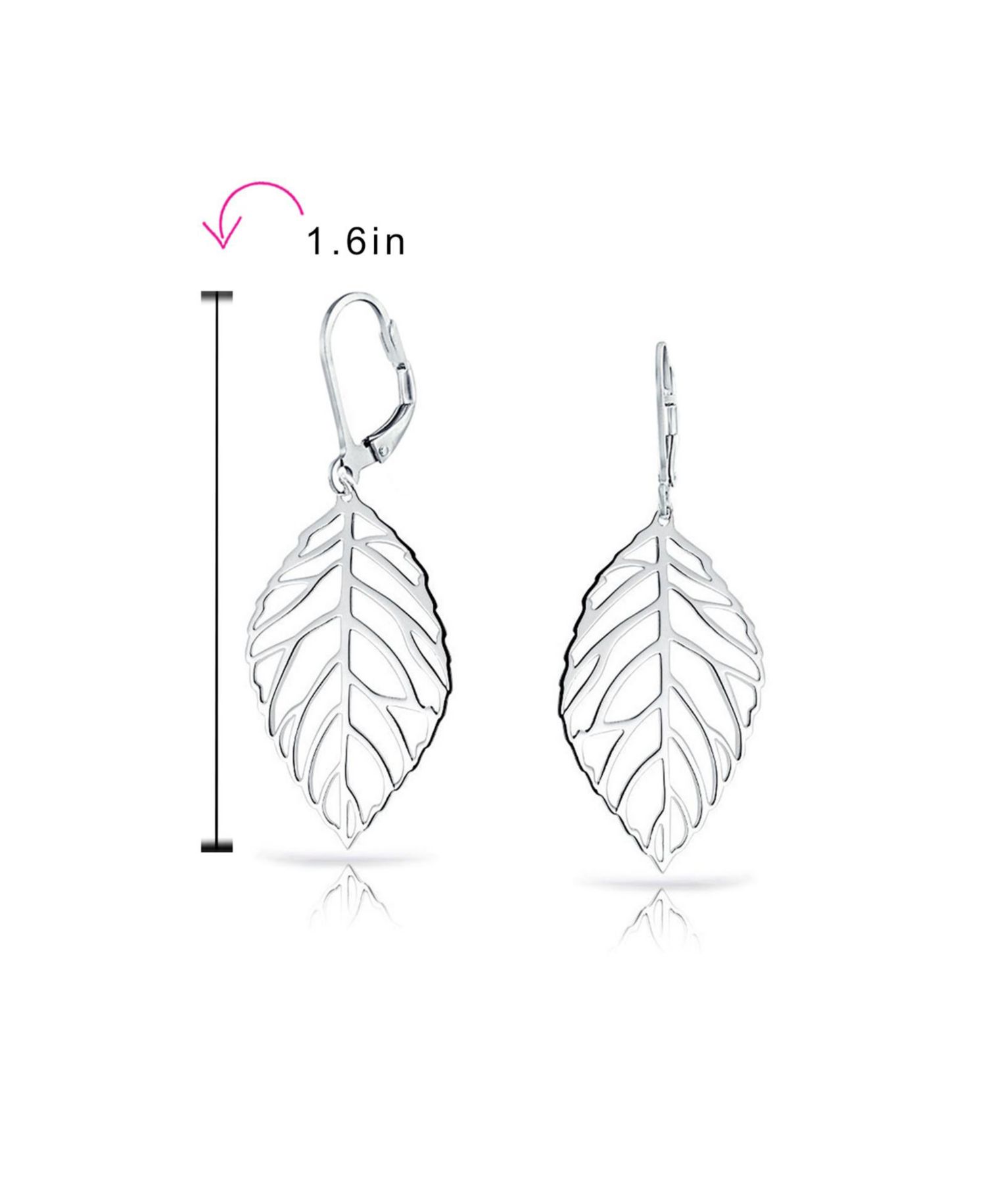 Boho Cut-Out Leaf Dangle Earrings Sterling Silver Lever Back Lightweight