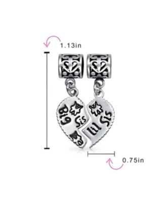 BFF SIS Little SIS Heart Charm Bead Sterling Silver for European Bracelet