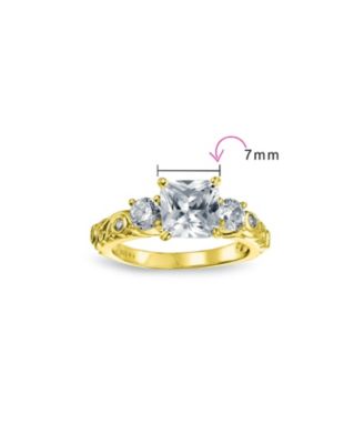 Cubic Zirconia 3CT Square Princess Cut Solitaire Three Stone Past Present Future CZ Promise Ring Set Band Gold Plated Sterling Silver