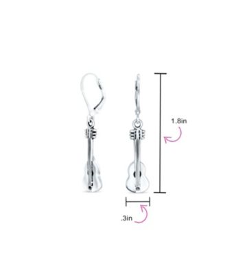 Musician Acoustic Guitar Rock Star Music Lover Instrument Lever back Dangle Earrings For Women .925 Sterling Silver