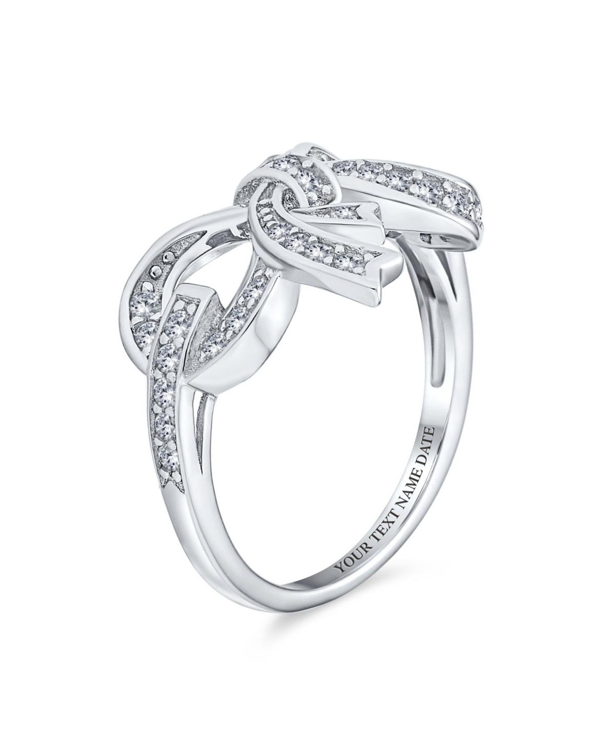 Bling Jewelry Holiday Party Cubic Zirconia Pave Cz Ribbon Band Bow Ring For Women Sterling- Silver