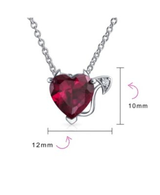 Promise Valentine Cubic Zirconia Ruby Red CZ Devil Heart Pendant Necklace Rose Gold Plated Sterling Silver