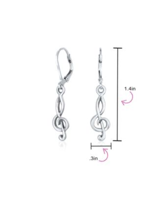 Music Teacher Student Treble Clef Musical Note Lever back Drop Earrings Yellow 14K Gold Plated .925 Sterling Silver