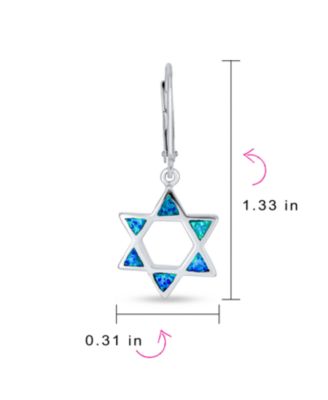 Created Blue Opal Religious Judaica Magen Hanukkah Star Of David Leverback Dangle Earrings Bat Mitzvah Sterling Silver