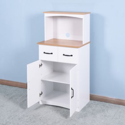 White Kitchen Pantry with Microwave Stand and Drawer