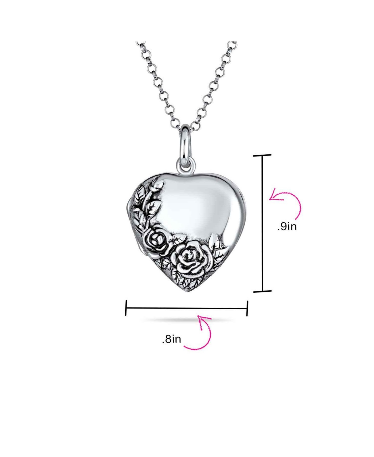 Bling Jewelry Carved Floral Flower Rose Photo Heart Shape Lockets Necklace Pendant That Hold Pictures Oxidized Sterling- Silver