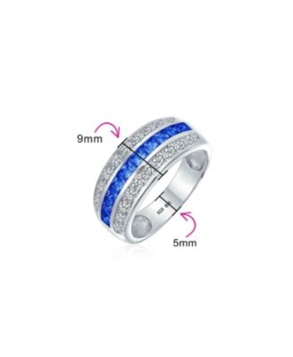Art Deco Style Pink Blue Clear Cubic Zirconia CZ Dome 3 Row Wide Statement Band Ring Sterling Silver 8MM