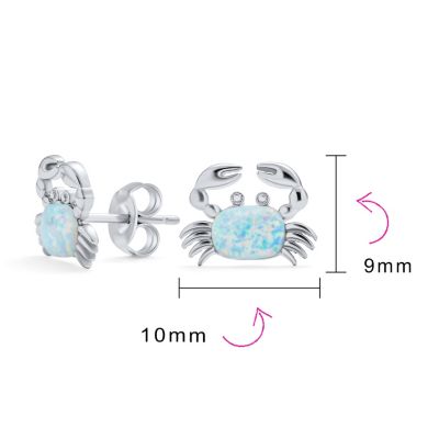 Small Tropical Vacation Nautical Created Synthetic Opal Crab Stud Earrings Sterling Silver