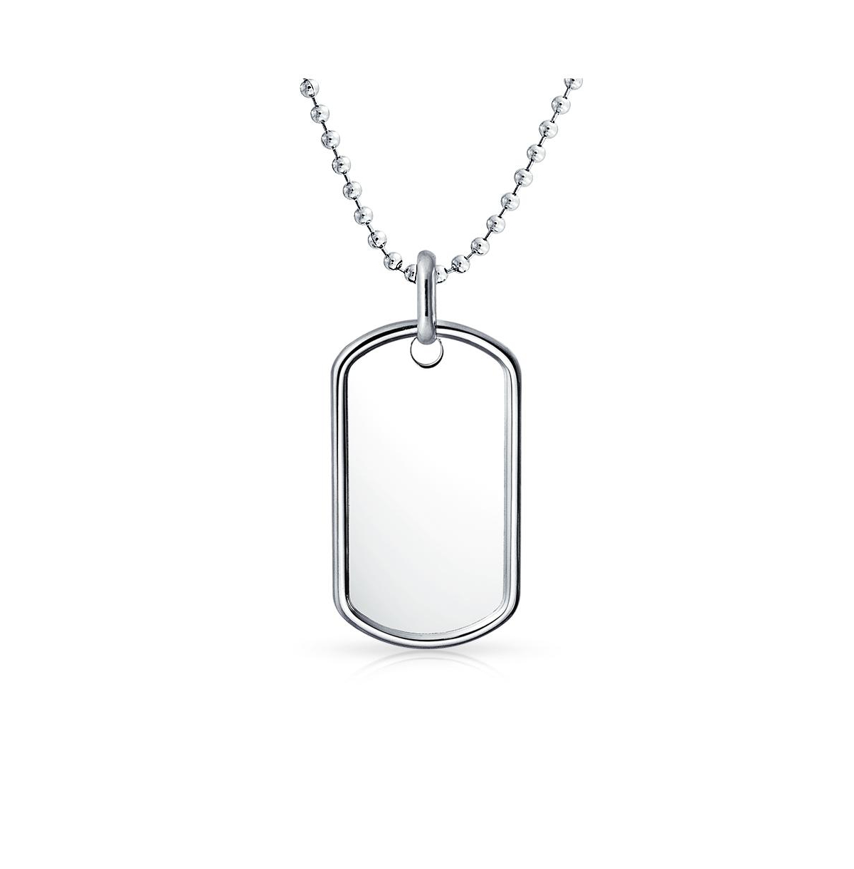 Traditional Mens Medium Army Military Dog Tag Pendant Necklace For Men s .925 Sterling Silver Long Bead Ball Chain 20 Inch - Silver