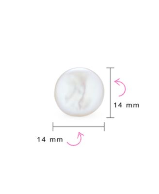 Baroque Irregular Round Coin Shaped White Biwa Coin Freshwater Cultured Pearl Stud Earrings Sterling Silver
