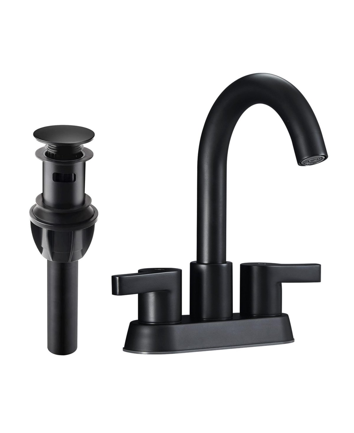 Matte Black 2-Handle Centerset Faucet, Pop Up Drain - Black