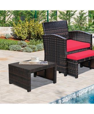 Set of 2 Rattan Ottoman Footrest Footstool Patio Furniture w/ White Cushion