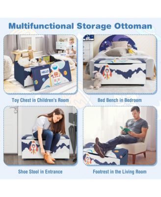 Kids Upholstered Storage Ottoman Bench Versatile Toy Chest Footrest Stool