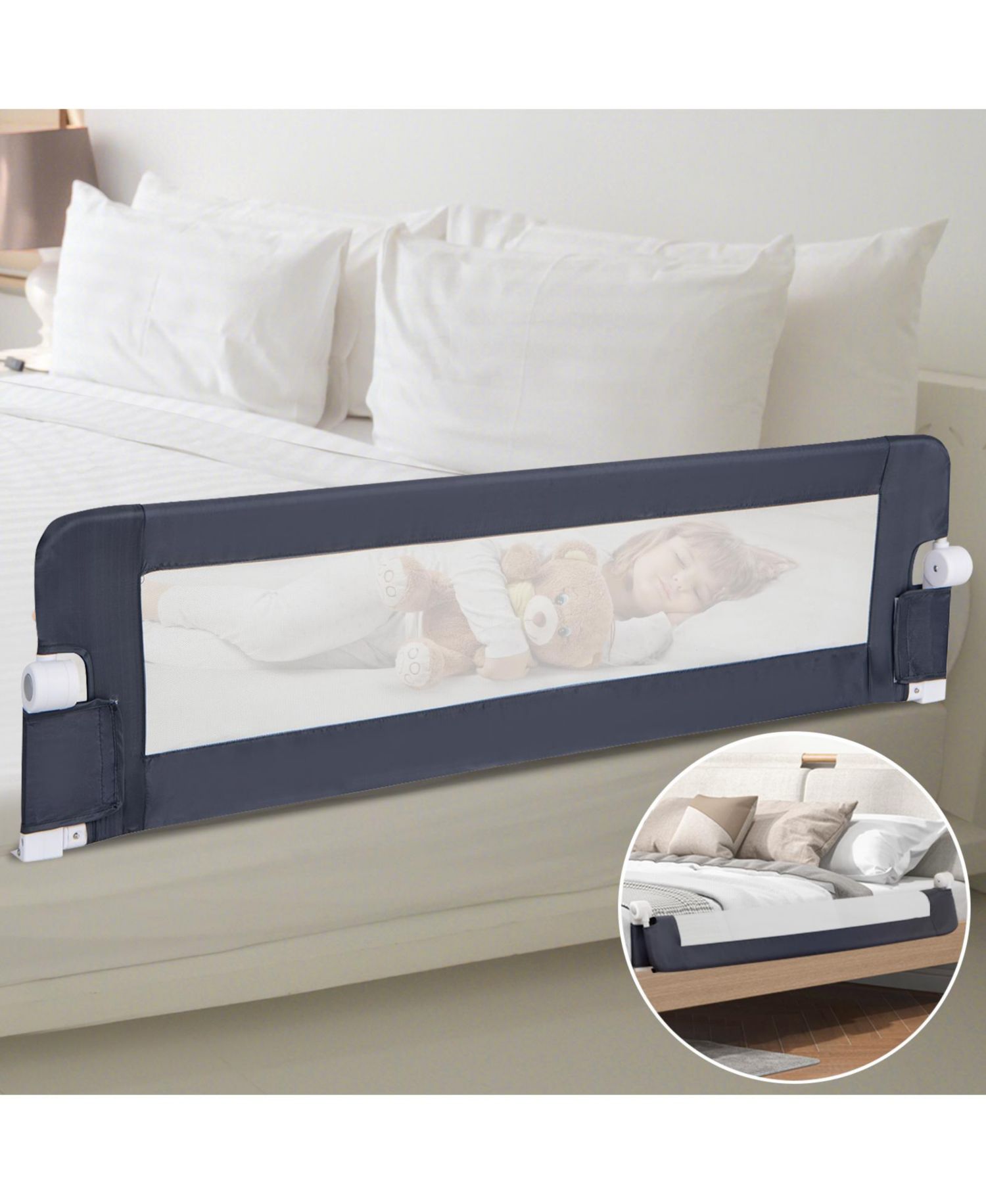 Baby Bed Rail Guard with Adjustable Strap and Fold-Down Design for Easy Access