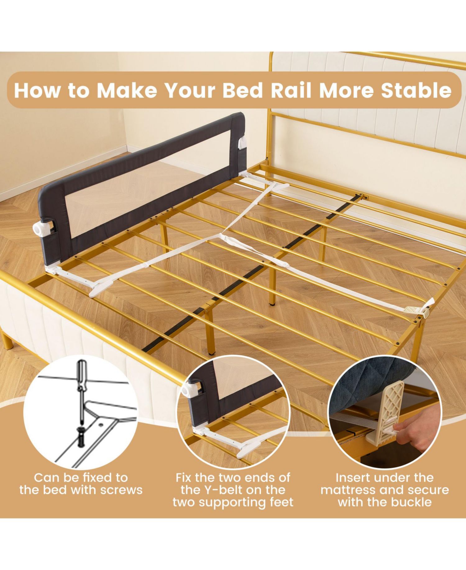 Baby Bed Rail Guard with Adjustable Strap and Fold-Down Design for Easy Access