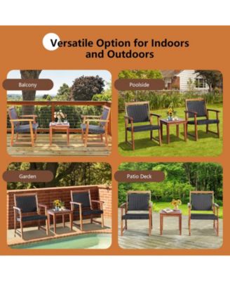 3 Pieces Rattan Bistro Set with Acacia Wood Frame for Garden