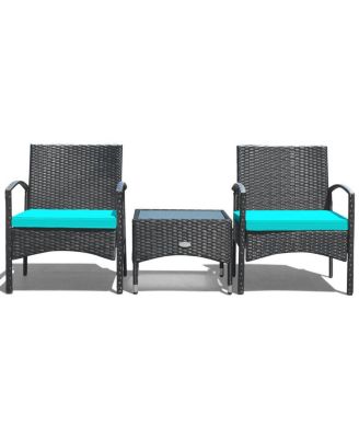 3 Pieces Patio Wicker Rattan Furniture Set with Cushion for Lawn Backyard