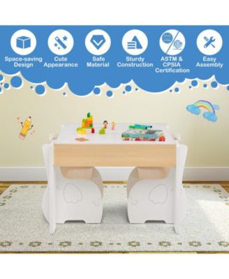 4-in-1 Wooden Activity Kids Table and Chairs with Storage and Detachable Blackboard