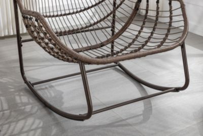 Grey Padded Rattan Outdoor Rocking Chair
