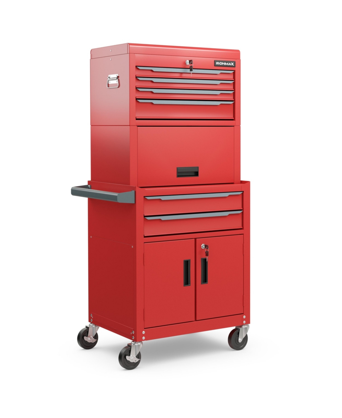 3-in-1 6-Drawer Rolling Tool Chest Storage Cabinet with Universal Wheels and Hooks Mobile Tool Organizer - Red