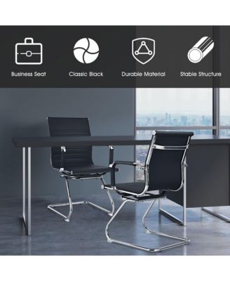 Set of 2 PU Leather Sled Metal Base Armless Reception Guest Chairs