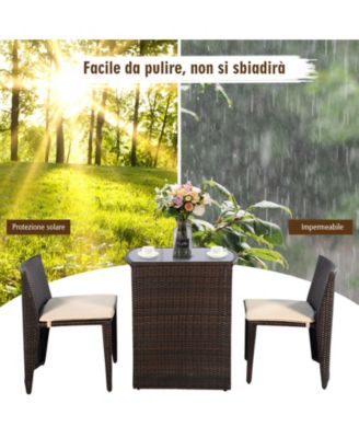 3 PCS Cushioned Outdoor Wicker Patio Set Garden Lawn Sofa Furniture Seat No Assembly