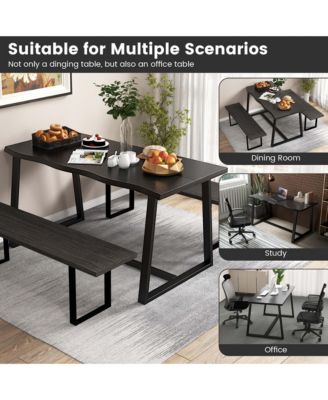 63" Large Dining Table for 4-6 People with Wavy Edge Heavy-duty Metal Frame