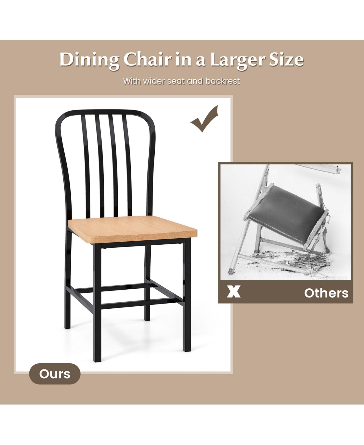 Costway Dining Chairs Set of 2 High Back Navy Chairs Metal Frame Footrests Kitchen