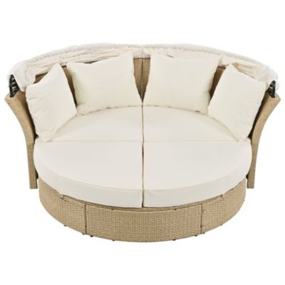 Outdoor Wicker Daybed with Canopy & Pillows