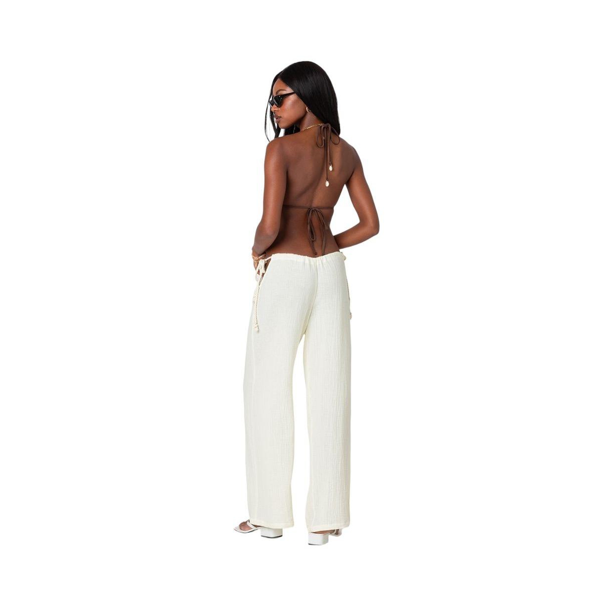 Edikted Women's Leoni side tie cotton gauze pants